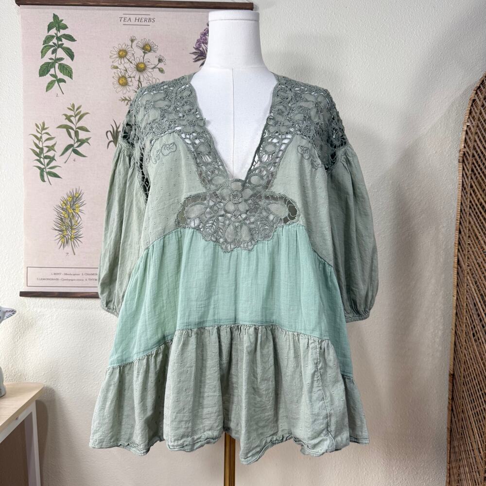 Free People Eyelet Oversized Tiered Top Mori Kei Whimsy Boho Fairy Grunge XS